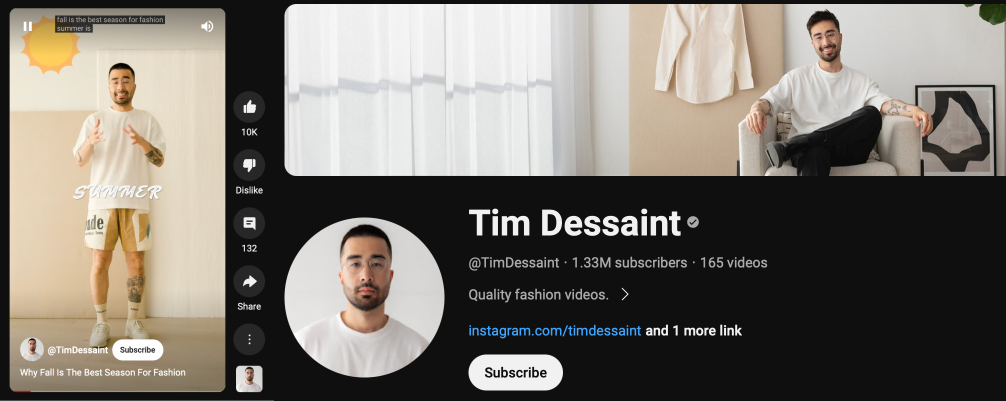 Notable Amazon influencer Tim Dessaintwhere he combines fashion insights with lifestyle content on YouTube